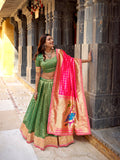 Green Color Wedding Wear Simmer Organza Lehenga