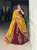 Maroon Color Printed And Foil Work Tussar Silk Lehenga Choli