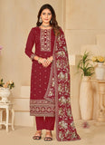 Maroon color straight cut Salwar kameez with sequins embroidery