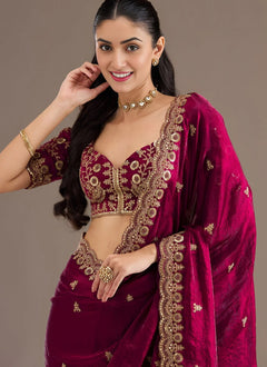 Maroon Designer Tissue Silk Wedding Saree