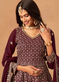 Gorgeous Maroon Faux Georgette Embroidered Eid Special Palazzo Salwar Suit