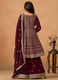 Maroon Faux Georgette Embroidered Eid Special Palazzo Salwar Suit