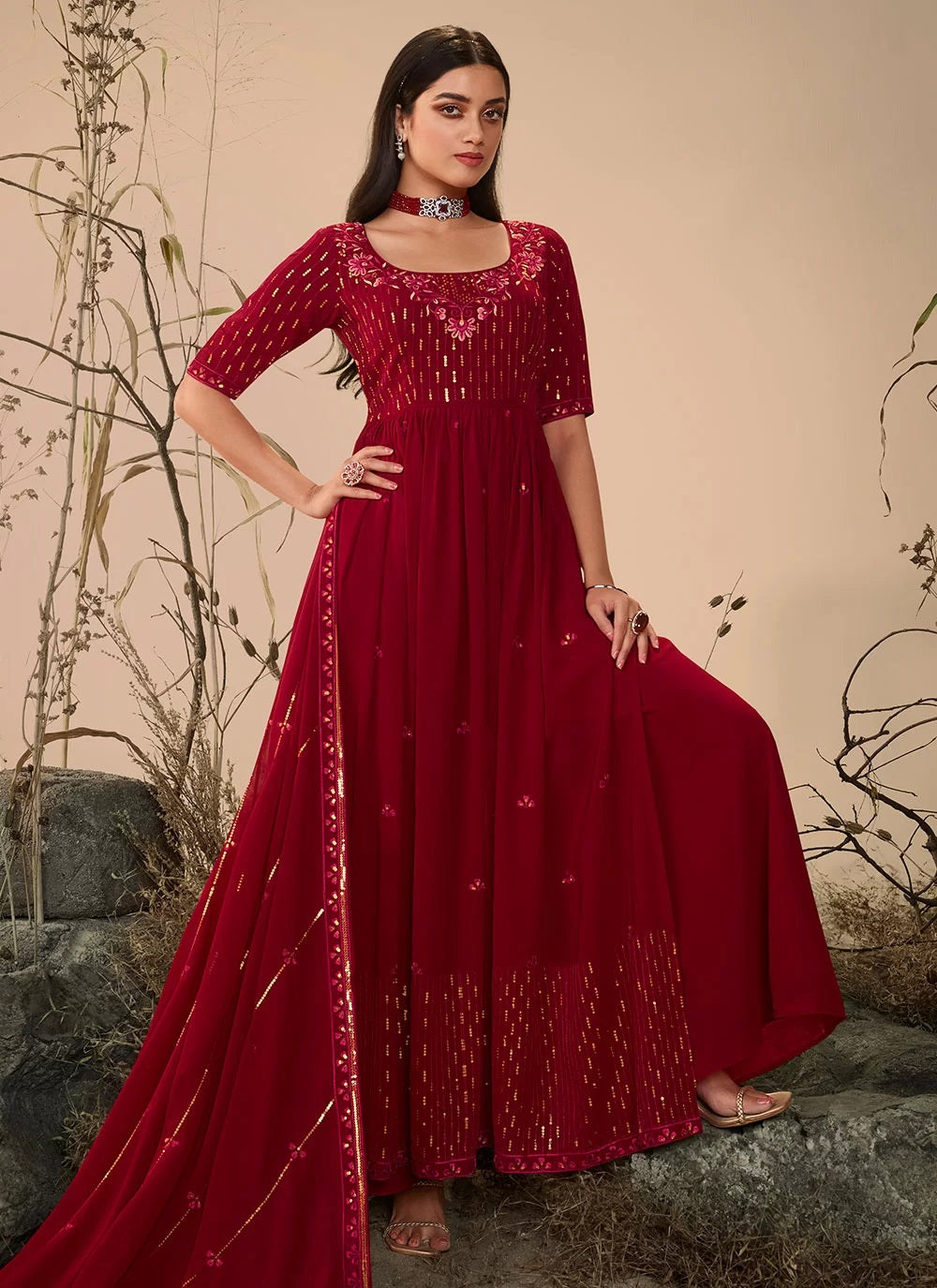 Maroon Georgette Designer Salwar Suit