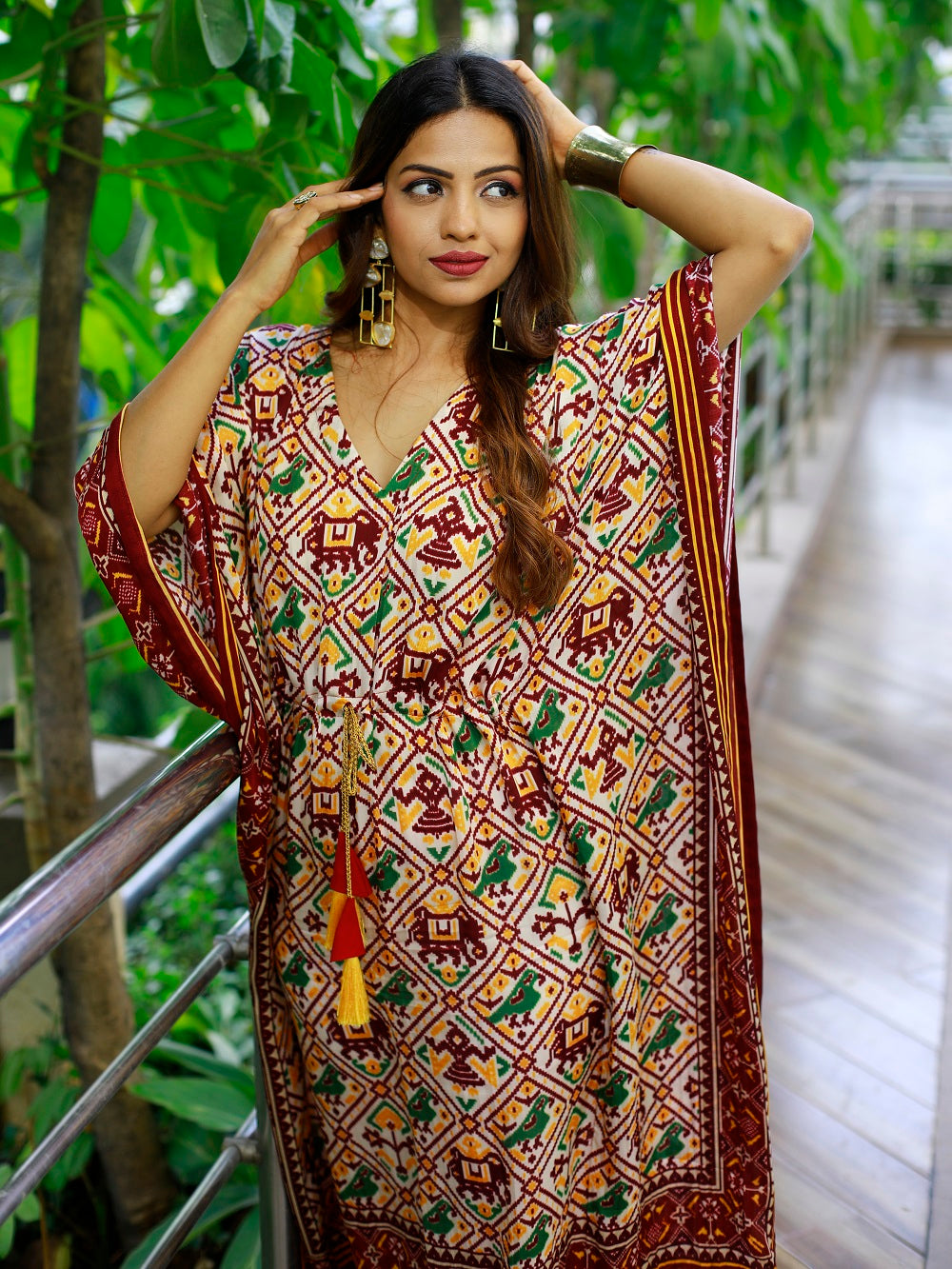 Maroon Color Bandhani Printed Pure Gaji Silk Kaftan
