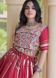 Maroon mirror work lehenga choli with Gamthi embroidery for Navratri Garba