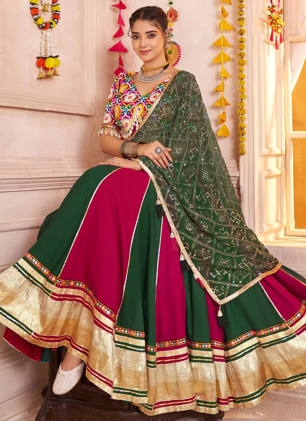 8.5 meter flair multi-color chaniya choli for Garba and Dandiya