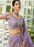 Mauve net dupatta with ethnic sequin motifs and embroidered border