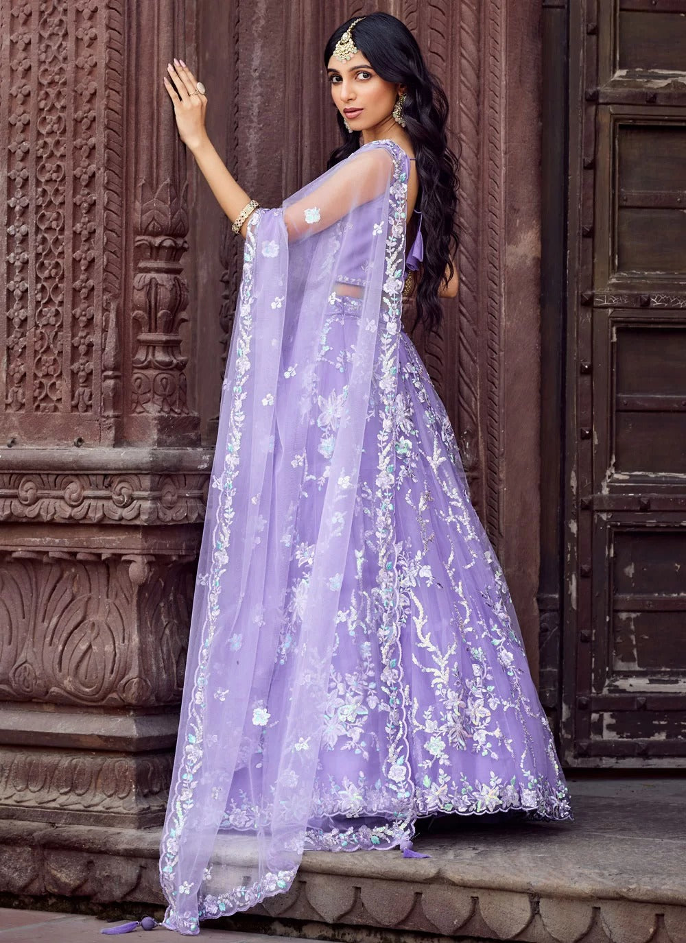 Mauve embroidered blouse with sweetheart neckline