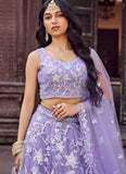 Mauve net dupatta with cutwork embroidery border