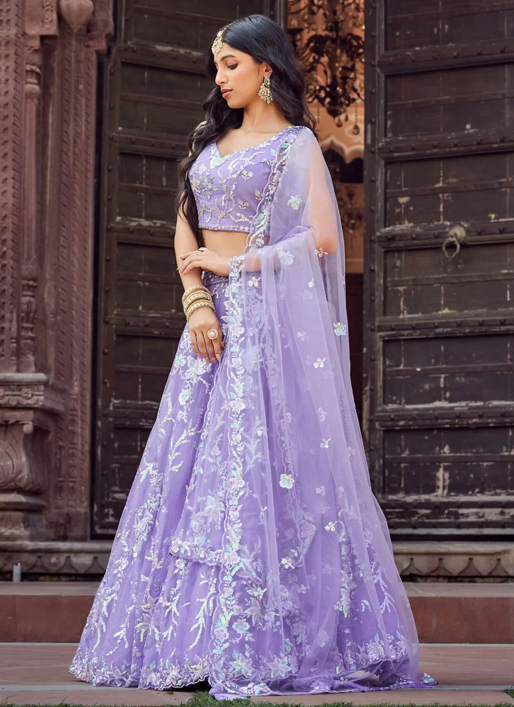 Elegant mauve lehenga for pastel wedding theme
