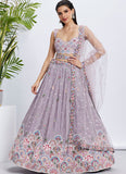 Mauve Wedding Wear Pure Chiffon Lehenga with Sequins and Thread Embroidery