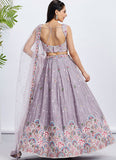 Mauve Wedding Wear Pure Chiffon Lehenga with Sequins and Thread Embroidery