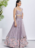 Mauve Wedding Wear Pure Chiffon Lehenga with Sequins and Thread Embroidery