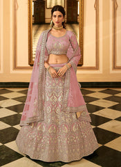 Mauve Zari And Gota Work Bridal Organza Lehenga