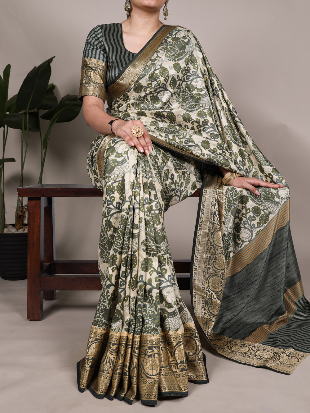 Mehendi color tasar silk saree