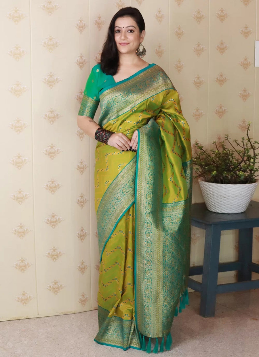 Mehendi Banarasi Soft Silk Saree with Gold Zari