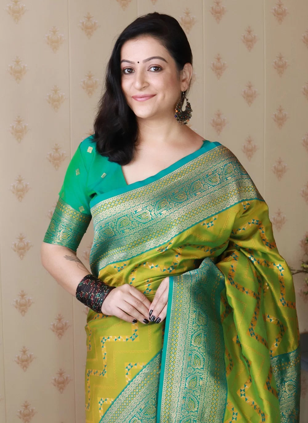 Designer Banarasi Silk Saree for Wedding | Mehendi Zari