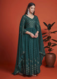 Mehendi Georgette Embroidery Party wear dresses for women
