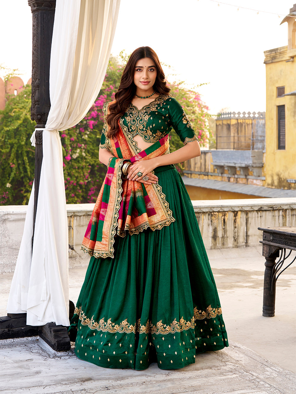 designer green wedding lehenga