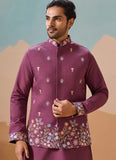 Men koti kurta pajama set with embroidered viscose silk koti