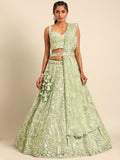 Mesmerizing Limegreen Net Lehenga Choli Set with Zarkan & Sequins Embroidery