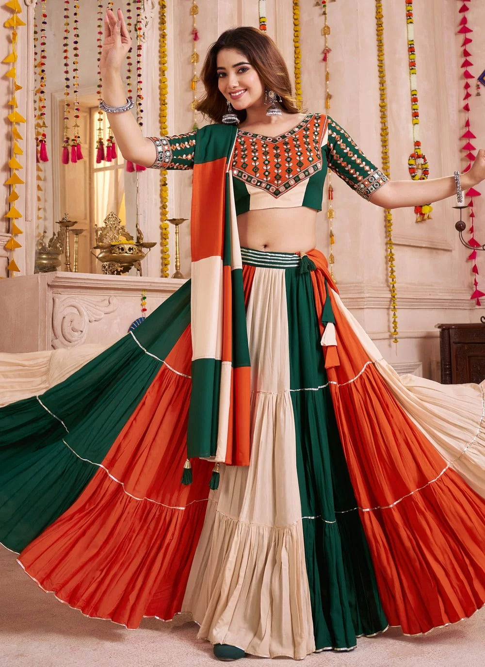 Multi color dupatta chaniya choli set for Navratri and Garba nights