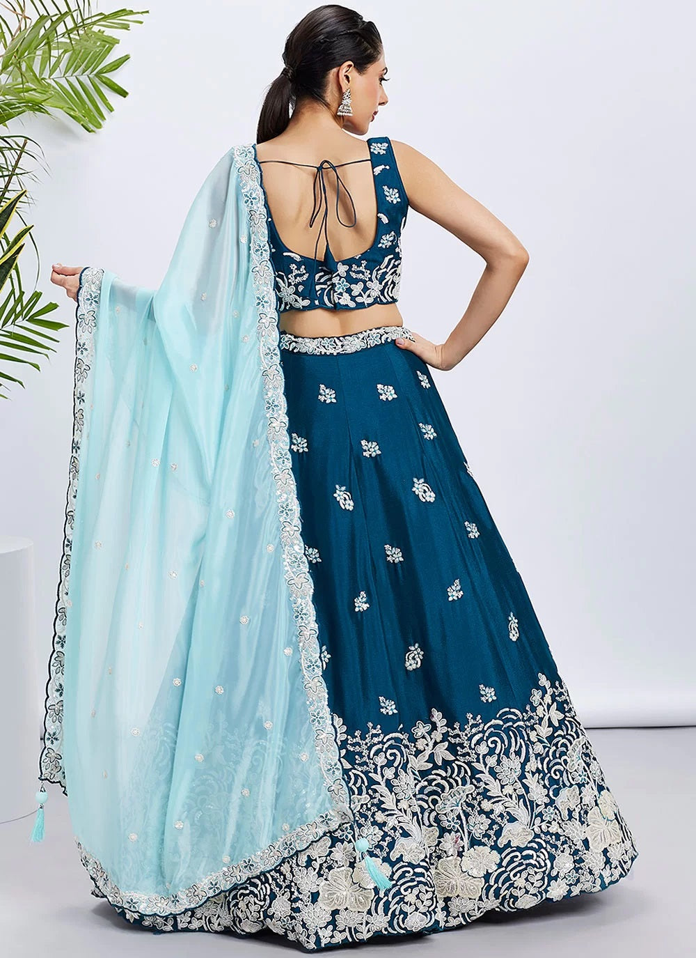 Poly Georgette Teal Lehenga for Wedding Celebrations