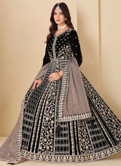 Modest wear velvet Anarkali dress with silk dupatta