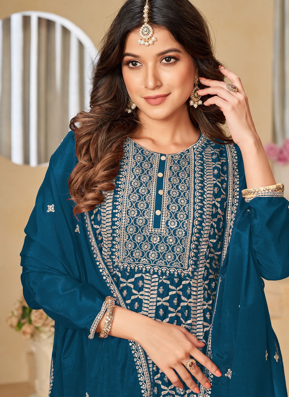 Morpeach Embroidered Chinon Stylish Sharara Suit for Engagements