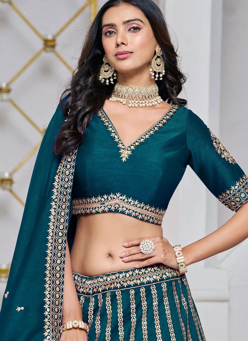 Peach Wedding Wear Lehenga with Art Silk Dupatta