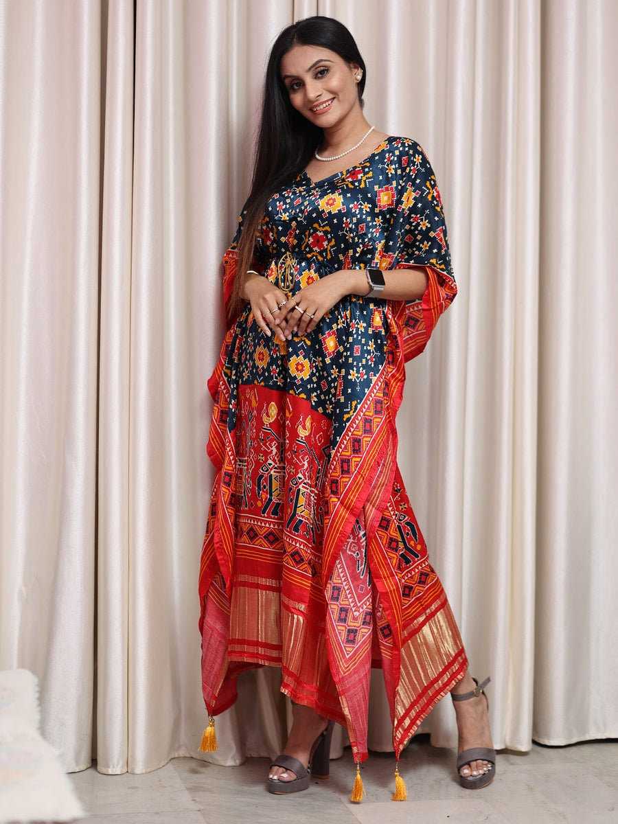 Multi Color Bandhani Printed Pure Gaji Silk Kaftan
