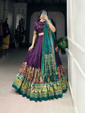Purple Color Printed Foil Work Tussar Silk Lehenga Choli