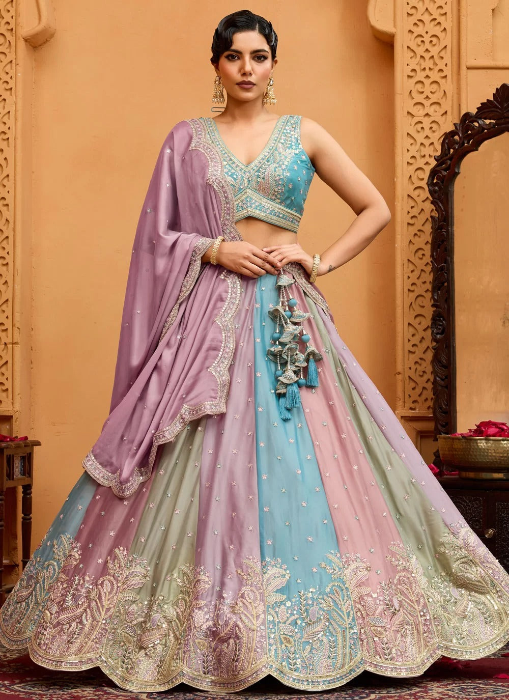 Multi Color Georgette Fancy Lehenga Choli – Heavy Embroidery