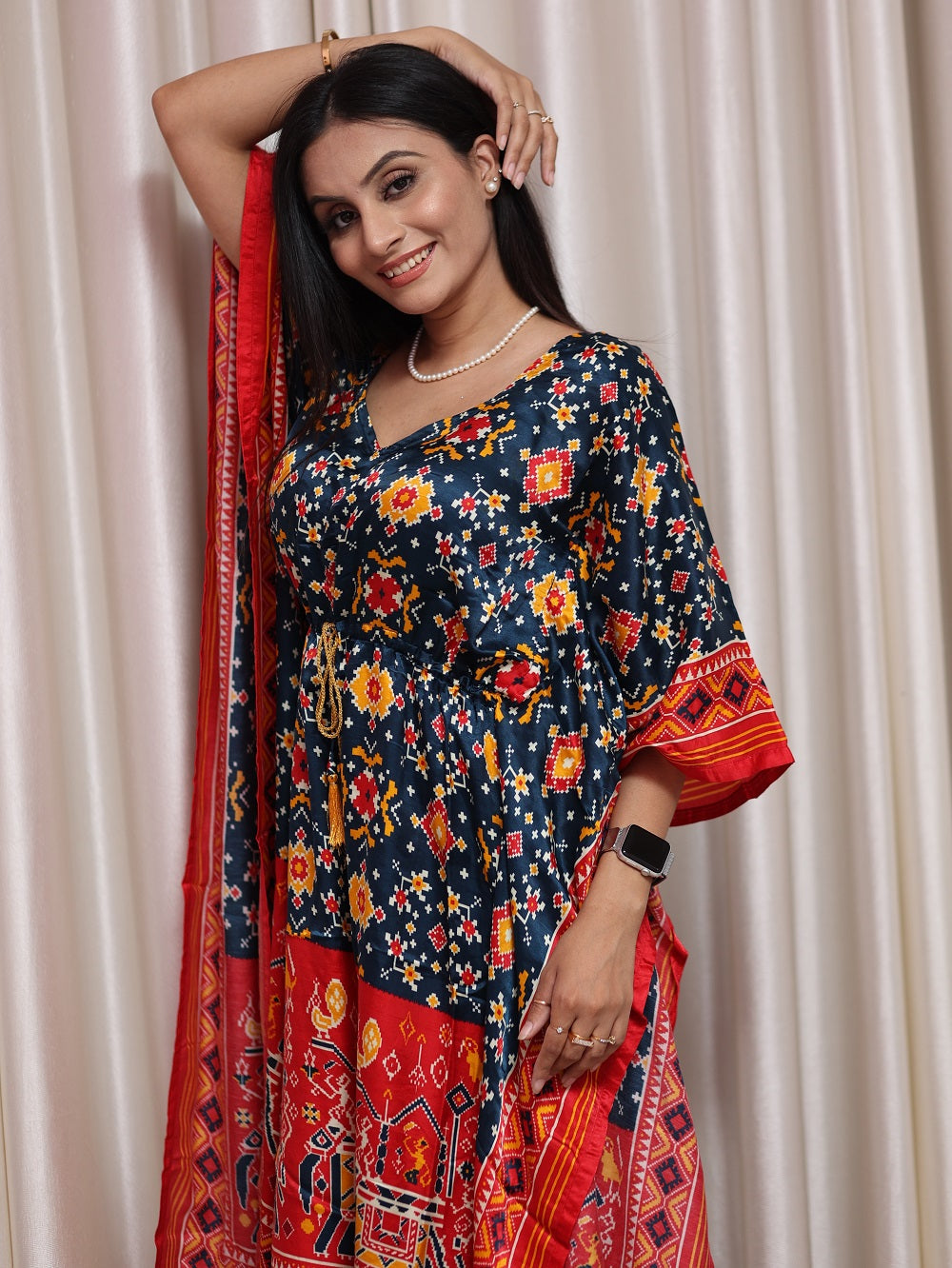 Multi Color Bandhani Printed Pure Gaji Silk Kaftan