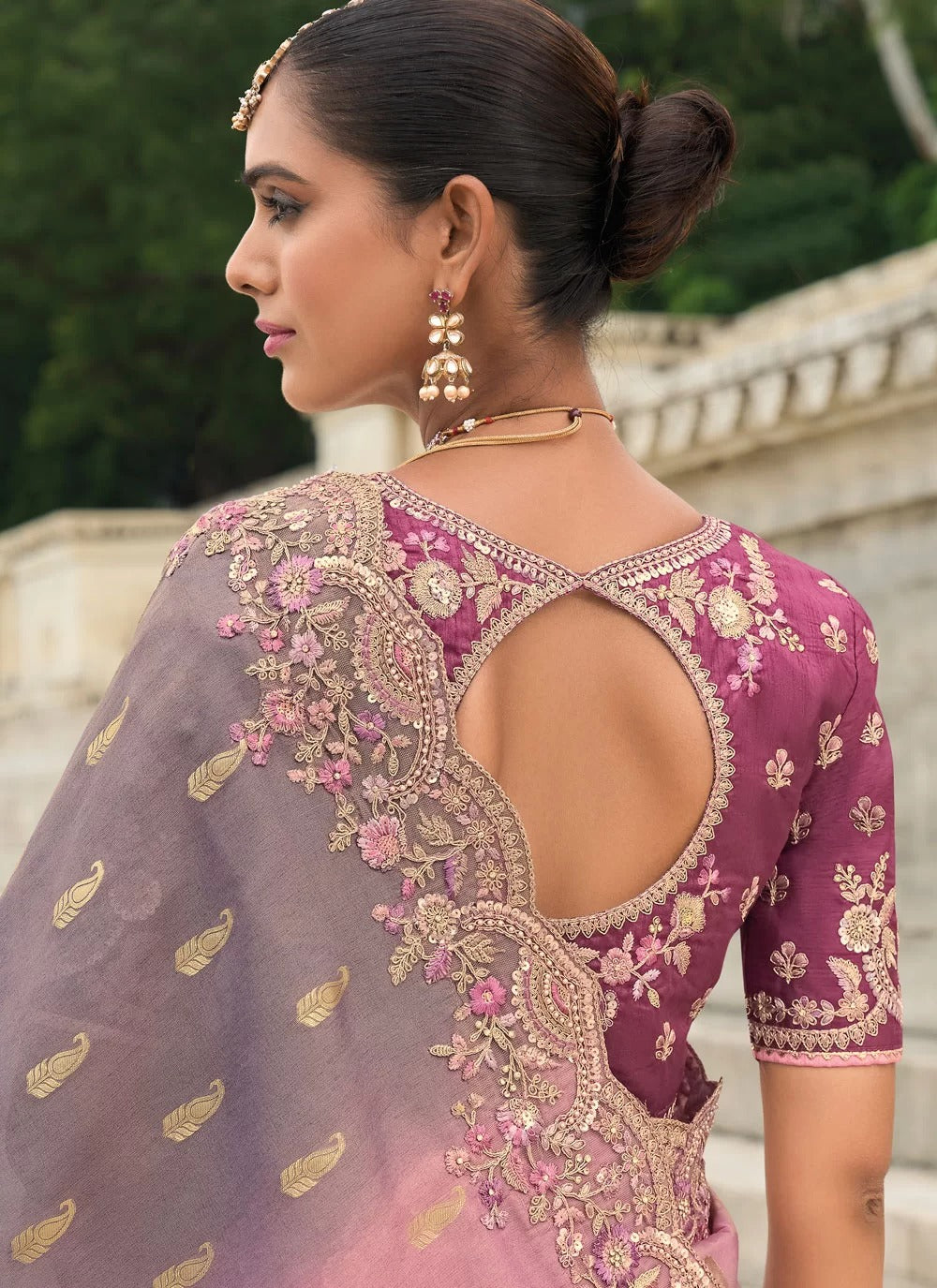 Multi-Color Tissue Silk Saree with Stone, Sequence and Embroidery Cut Work Border