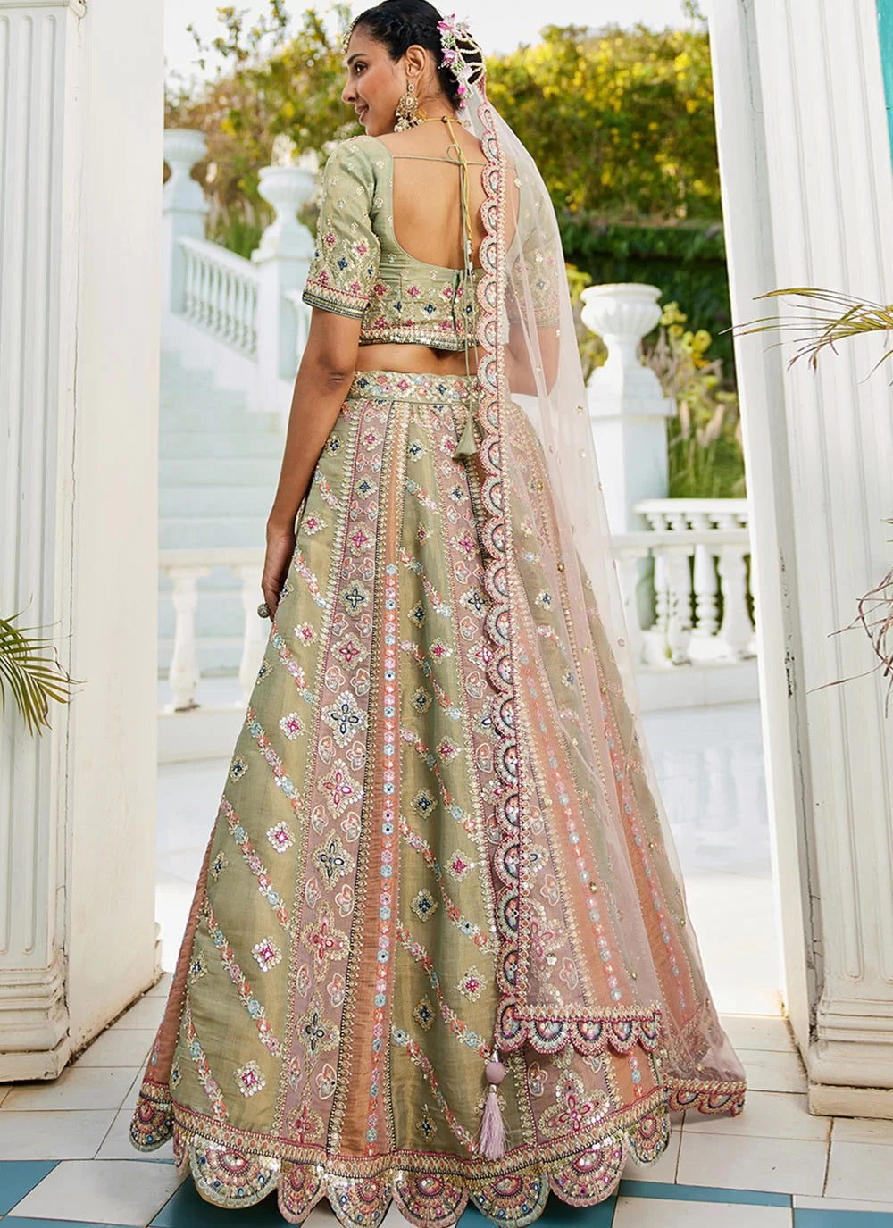 Lavender bridal lehenga with sequins and gotapatti