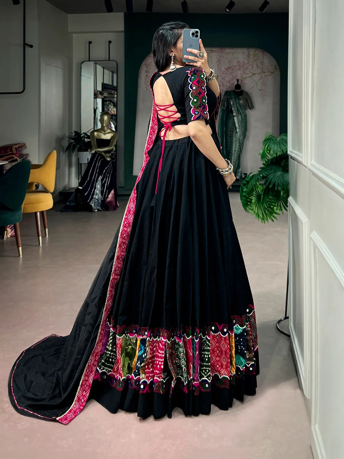 Multicolor Gamthi patchwork lehenga choli with Khadi cotton fabric