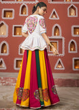 Multicolor Viscose Rayon Traditional Navratri Outfit with Embroidered Waist Belt and Latkan