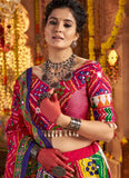 Printed pink dupatta with aari and foil work for festive look