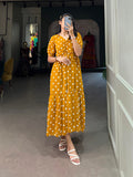 Mustard Color Polka Dot Print Georgette Party Wear Dress
