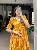 Mustard Color Floral Printed Georgette Dress