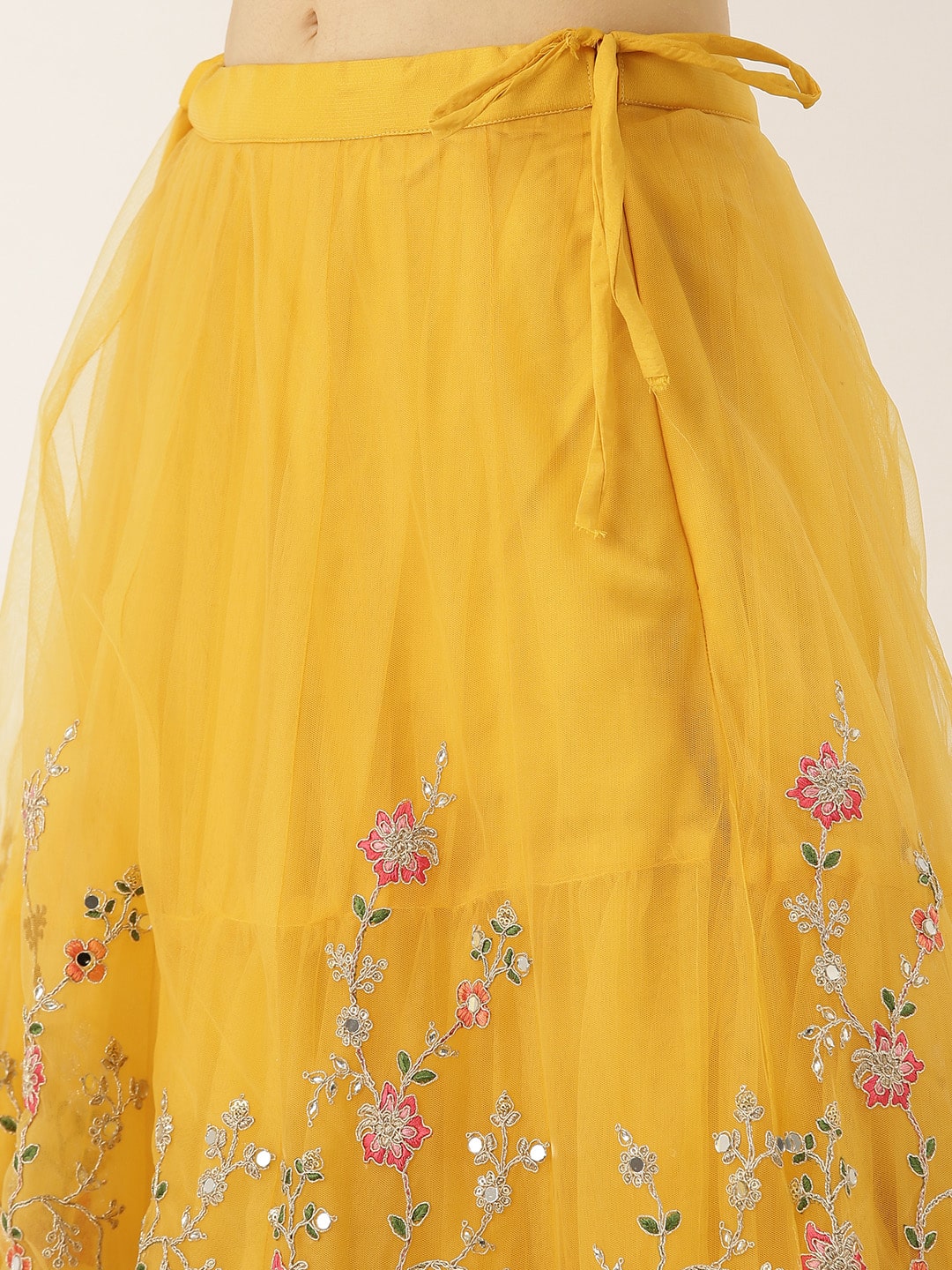 Mustard Color Net Sequins Mirror work Haldi wear lehenga choli