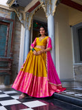 Mustard Color Zari Weaving Work Narayan Pattu Lehenga Choli