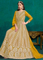 Mustard Faux Georgette Anarkali Suit with Santool Lining and Dupatta