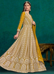 Mustard Faux Georgette Anarkali Suit with Santool Lining and Dupatta