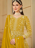 Festive Wear Anarkali Suit in Mustard | Embroidered Faux Georgette Ethnic Wear