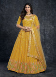 Mustard Indian Engagement Wear Silk Sequins and Diamond Work Chaniya Choli