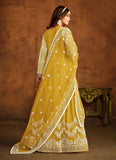 Mustard Net Resham Work Indian Anarkali Suit