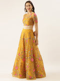 Mustard Net Sequins & Saroski Stone Work Wedding Lehenga For Women