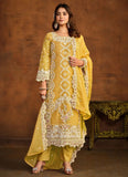 Mustard Organza Embroidered Straight Salwar Suit